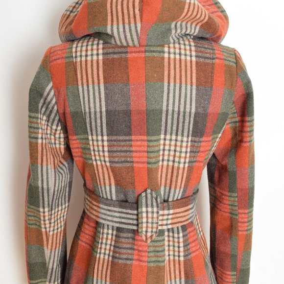 Jack BB Dakota coat jacket rust brown plaid hooded olive green womens S - Picture 5 of 8